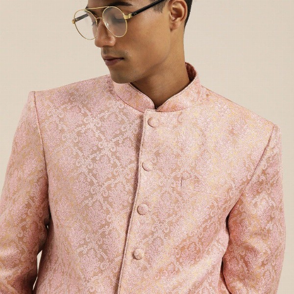 VASTRAMAY Men Self-Design Slim-Fit Bandhgala Blazer