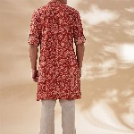 Taavi Paisley Printed Band Collar Pure Cotton Long Straight Kurta