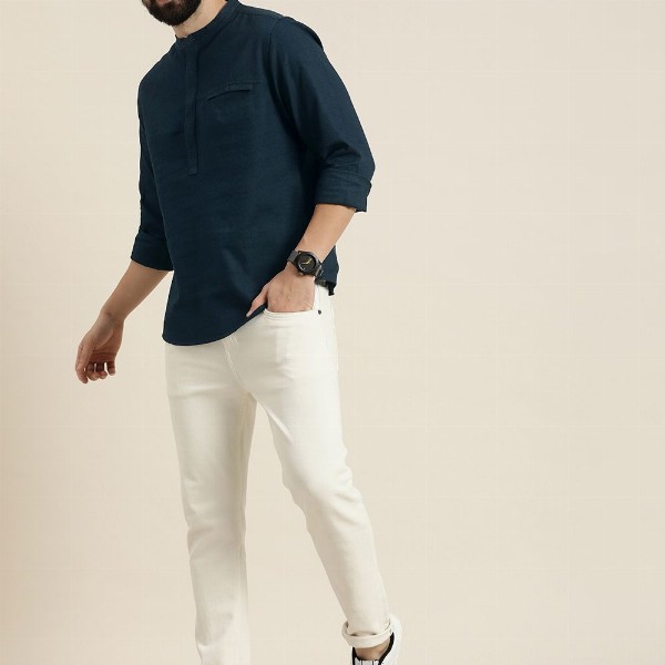 HERE&NOW Men Solid Cotton Short Kurta