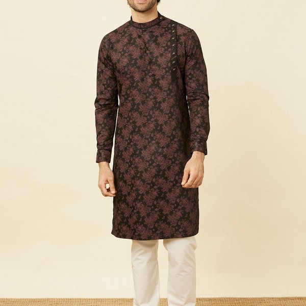 Manyavar Ethnic Motifs Printed Pure Cotton Straight Kurta