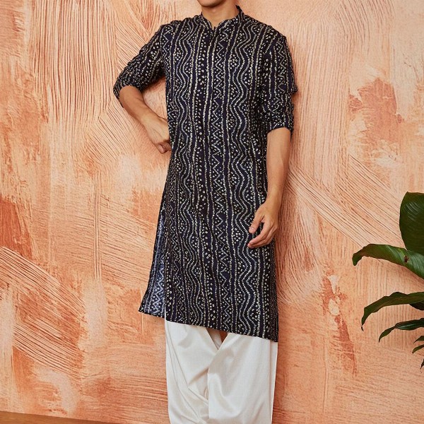 VASTRAMAY Bandhani Printed Mandarin Collar Straight Kurta