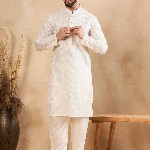 HERE&NOW Men Thread Work Liva Kurta