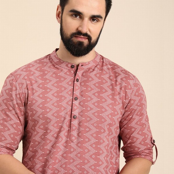 Anouk Men Geometric Printed Cotton Short Kurta