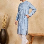 House of Pataudi Floral Embroidered Thread Work Mandarin Collar Straight Kurta
