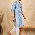 House of Pataudi Floral Embroidered Thread Work Mandarin Collar Straight Kurta