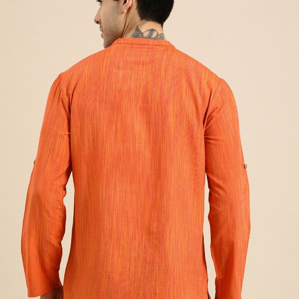 Anouk Men Orange Striped Short Kurta