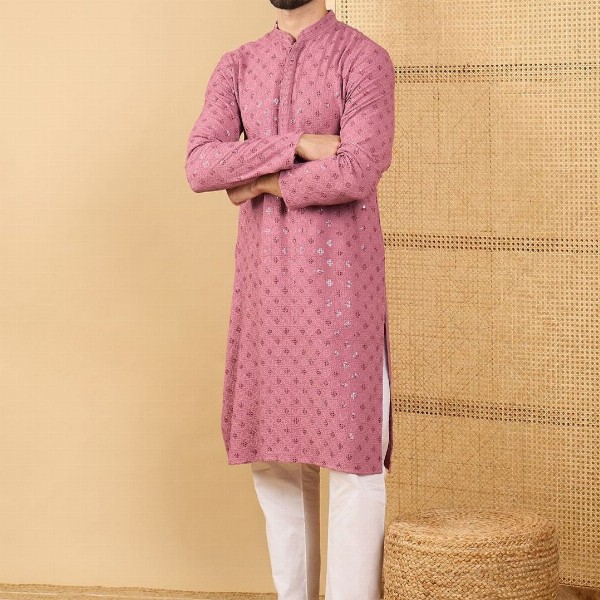 House of Pataudi Men Solid Embellished Straight Kurta