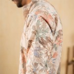 Shasak Floral Foil Printed Pastel Mandarin Collar Straight Cotton Kurta