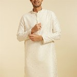 Diwas by Manyavar Thread Work Mandarin Collar Straight Kurta