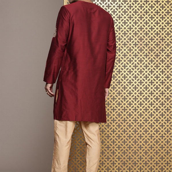 House of Pataudi Jashn Ethnic Motifs Embroidered Zari Work Angrakha Style Kurta