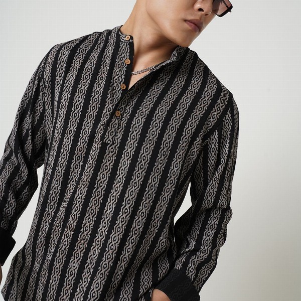 VASTRADO Ethnic Motifs Printed Mandarin Collar Straight Short Kurta