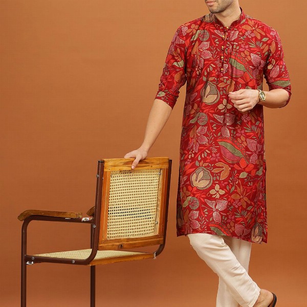 Anouk Mandarin Collar Floral Printed Straight Kurta