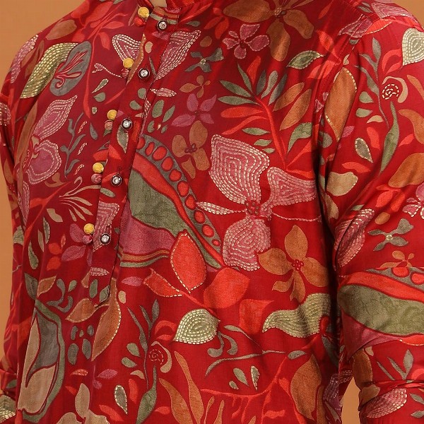 Anouk Mandarin Collar Floral Printed Straight Kurta