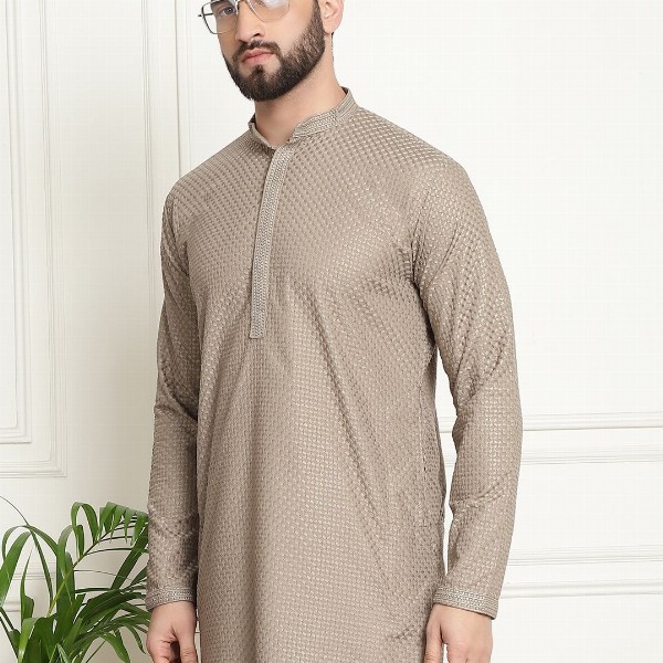 SOJANYA Ethnic Motifs Embroidered Mandarin Collar Thread Work Pure Cotton Straight Kurta