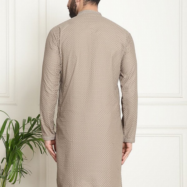 SOJANYA Ethnic Motifs Embroidered Mandarin Collar Thread Work Pure Cotton Straight Kurta