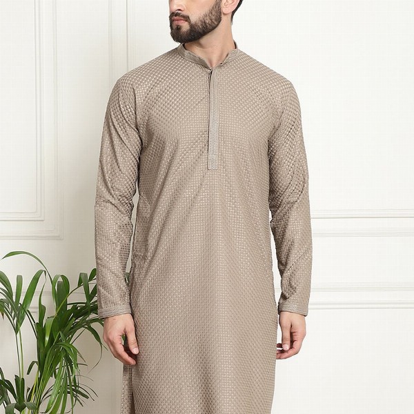 SOJANYA Ethnic Motifs Embroidered Mandarin Collar Thread Work Pure Cotton Straight Kurta