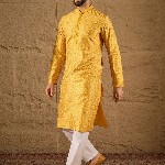 House of Pataudi Geometric Printed Mandarin Collar Silk Straight Kurta