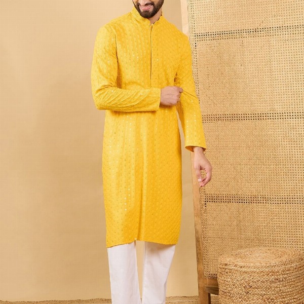 House of Pataudi Embroidered Chikankari Straight  Kurta