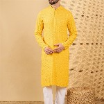 House of Pataudi Embroidered Chikankari Straight  Kurta