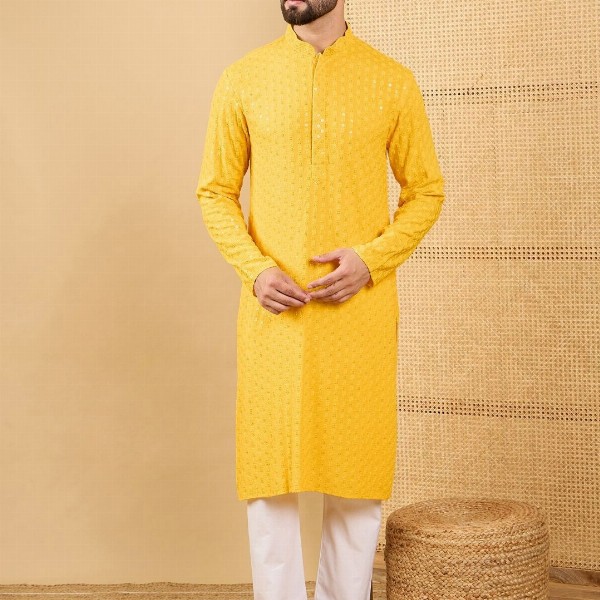 House of Pataudi Embroidered Chikankari Straight  Kurta