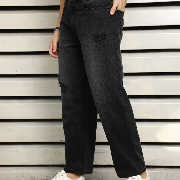 High Star Men Relaxed Fit Mid-Rise Mildly Distressed Light Fade Jeans