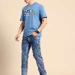 Being Human Men Straight Fit Mid-Rise Low Distress Heavy Fade Stretchable Jeans