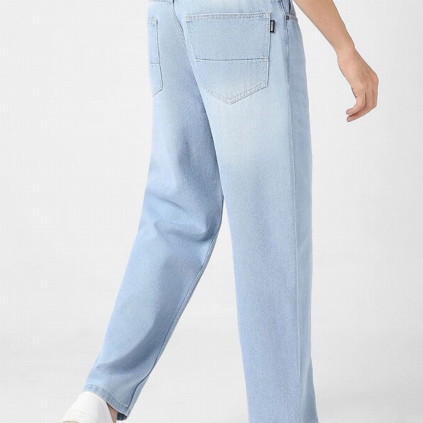 Urbano Fashion Men's Ice Blue Loose Baggy Fit Washed Jeans Non-Stretchable
