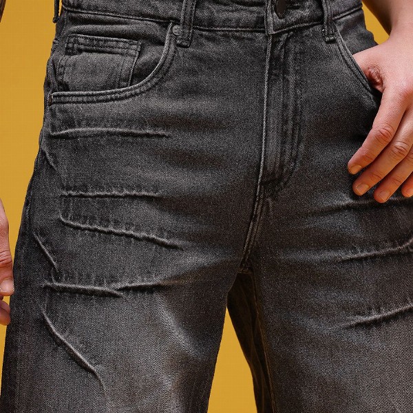 HERE&NOW Men Mid-Rise Acid Wash Crinkled Heavy Fade Pure Cotton Baggy Fit Jeans