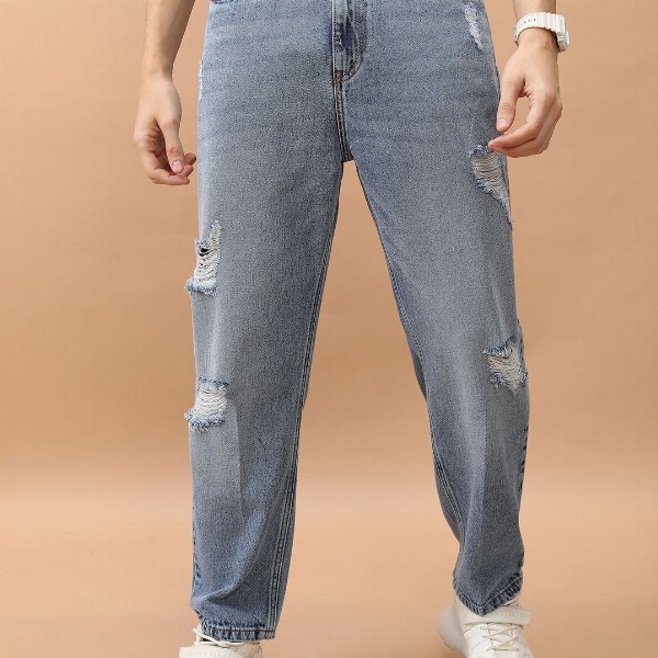 HIGHLANDER Men Relaxed Fit Highly Distressed Light Fade Jeans