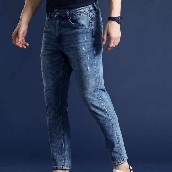 Mast & Harbour Men Slim Tapered Fit Low Distress Light Fade Stretchable Jeans