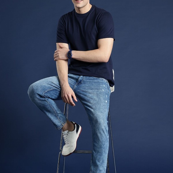 Mast & Harbour Men Slim Tapered Fit Low Distress Light Fade Stretchable Jeans