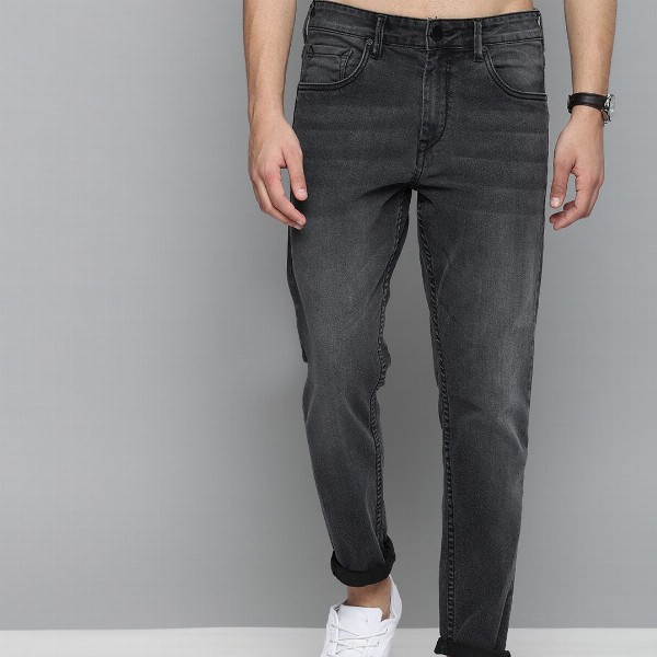 HERE&NOW Men Black Regular Fit Mid-Rise Clean Look Stretchable Jeans
