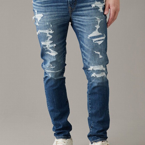 AMERICAN EAGLE OUTFITTERS Men Skinny Fit Highly Distressed Light Fade Stretchable Jeans