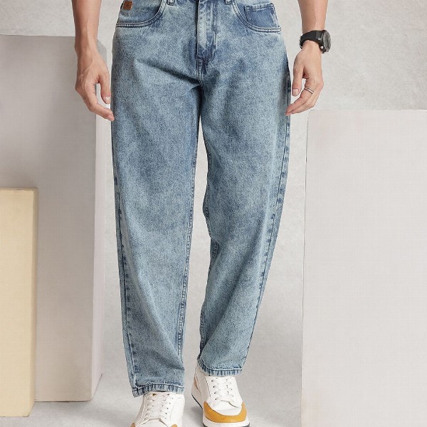 WROGN Men Pure Cotton Loose Fit Heavy Fade Jeans