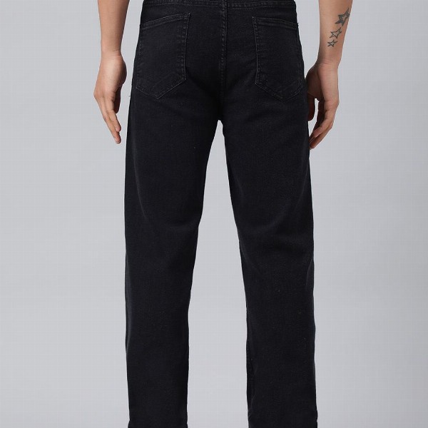 Kotty Men Black Jean Straight Fit Low-Rise Clean Look Stretchable Jeans
