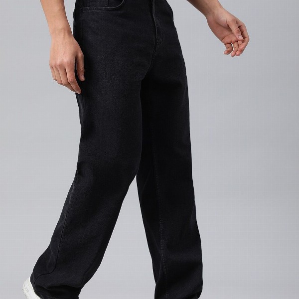 Kotty Men Black Jean Straight Fit Low-Rise Clean Look Stretchable Jeans