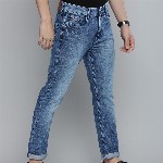 The Indian Garage Co Men Blue Slim Fit Mildly Distressed Light Fade Stretchable Jeans
