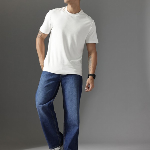 FCUK Men Smart Mid-Rise Light Fade Baggy Pure Cotton Jeans