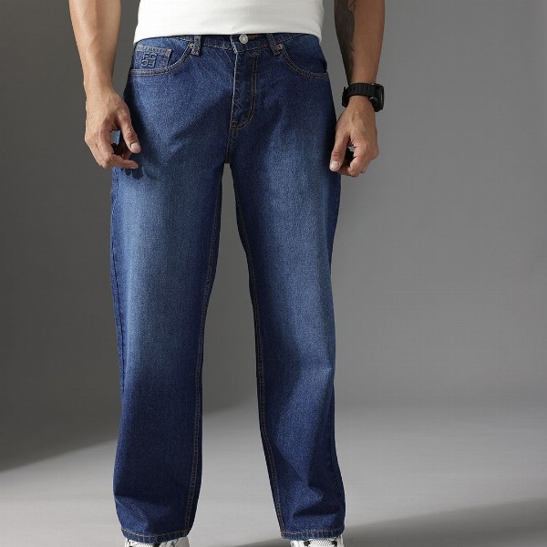 FCUK Men Smart Mid-Rise Light Fade Baggy Pure Cotton Jeans