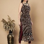 Vbuyz Floral Printed Shoulder Straps Boat Neck Cotton Straight Kurta