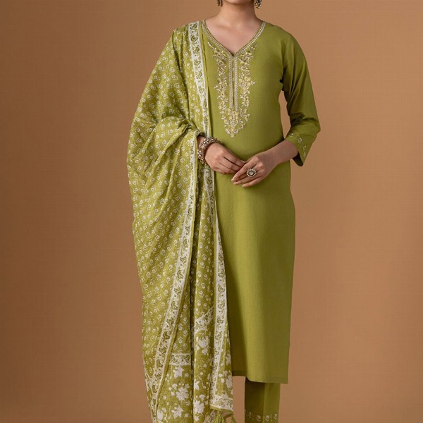 WOMEN PLUS Women Ethnic Motifs Printed Cotton Kurta with Trousers & Dupatta