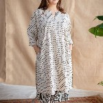 THE INDIAN ETHNIC CO Women Geometric Printed Thread Work Block Print Handloom Kurta