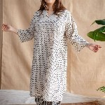 THE INDIAN ETHNIC CO Women Geometric Printed Thread Work Block Print Handloom Kurta