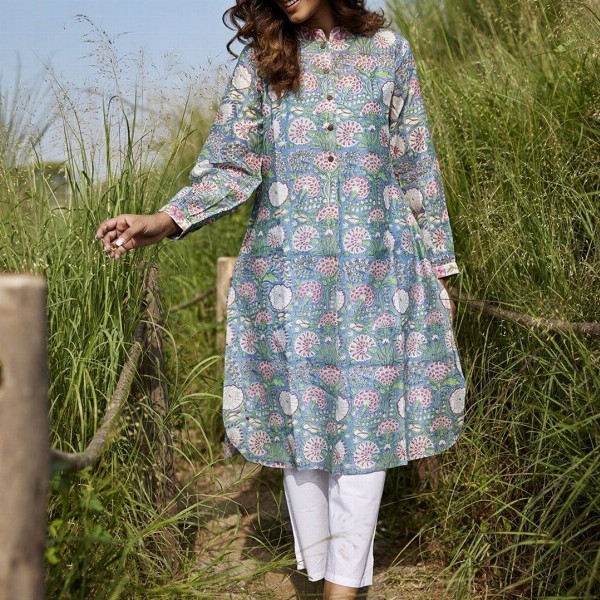 JAIPURRANG Floral Printed Chanderi Silk Kurta
