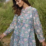 JAIPURRANG Floral Printed Chanderi Silk Kurta