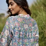 JAIPURRANG Floral Printed Chanderi Silk Kurta