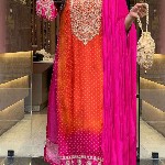 GoSriKi Bandhani Printed Sequinned Embroidery Work Kurta with Trousers & Dupatta