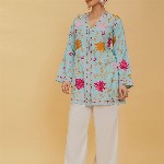 HOUSE OF KARI Women Ethnic Motifs Embroidered Flared Sleeves Cotton A-Line Kurta