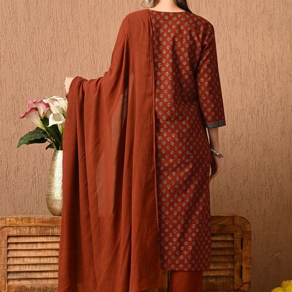 Anouk Women Floral Printed Regular Pure Cotton Kurta with Trousers & With Dupatta