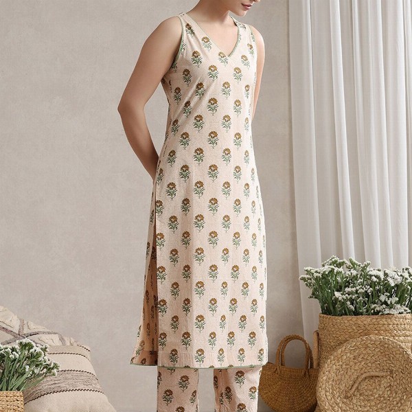 Khushal K Floral Printed V-Neck Pure Cotton Kurta With Palazzos And Dupatta